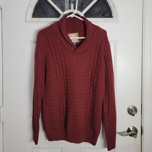 XIOS New York Mens Sweater XL Long Sleeve Shawl Collar Pullover  Red Burgundy